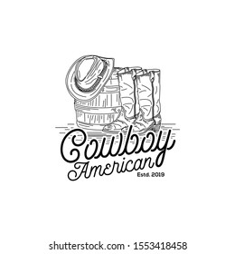 Cowboy American Vintage Hipster Logo Design