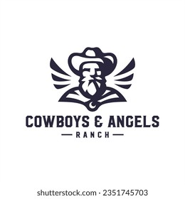 cowboy and angels logo design vector