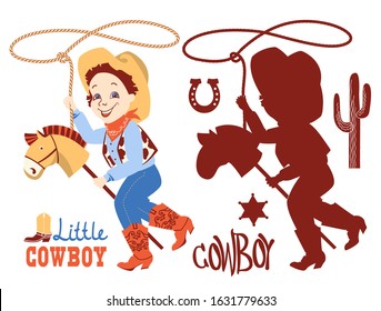 Cowboy baby birthday party set. Western elements set isolated on white