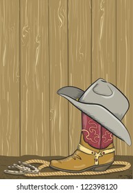 Cowboy background with boot and western hat