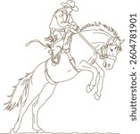Cowboy Balancing on a Bucking Bronco with One Hand Raised – Rodeo Showdown