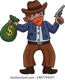 Cowboy Bandit Cartoon Colored Clipart Illustration