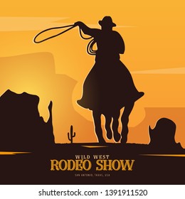 Cowboy banner. Wild West and Rodeo with horse. Texas. Vector illustration