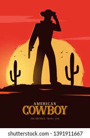 Cowboy banner. Wild West and Rodeo with horse. Texas. Vector illustration