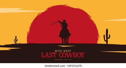 Cowboy banner. Wild West and Rodeo with horse. Texas. Vector illustration