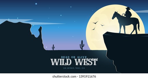 Cowboy banner. Wild West and Rodeo with horse. Texas. Vector illustration