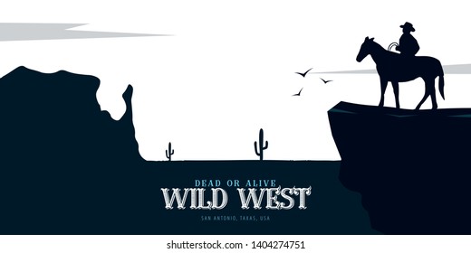 Cowboy banner. Wild West and Rodeo with horse. Texas. Vector illustration