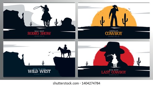 Cowboy banner. Wild West and Rodeo with horse. Texas. Vector illustration