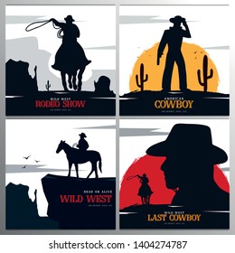 Cowboy banner. Wild West and Rodeo with horse. Texas. Vector illustration