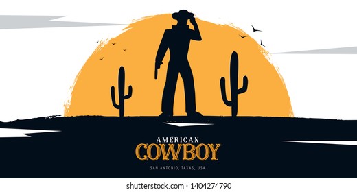 Cowboy banner. Wild West and Rodeo with horse. Texas. Vector illustration