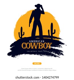 Cowboy banner. Wild West and Rodeo with horse. Texas. Vector illustration
