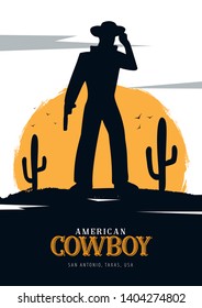 Cowboy banner. Wild West and Rodeo with horse. Texas. Vector illustration