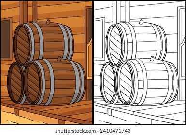 Cowboy Barrels Stock Coloring Page Illustration