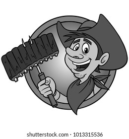 Cowboy BBQ Illustration - A vector cartoon illustration of a Cowboy mascot icon.