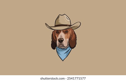 Cowboy Beagle cão com chapéu e azul Bandana retrato