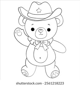 Cowboy Bear with Hat Coloring Page