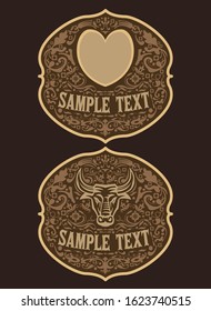 Cowboy Belt Buckle, Western Style Heart And Bull Vector Design.