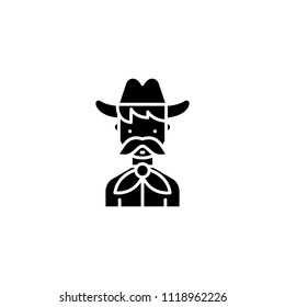Cowboy black icon concept. Cowboy flat  vector symbol, sign, illustration.