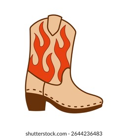 Cowboy boot with bold red flame pattern graphic