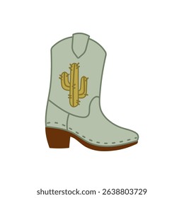 Cowboy Boot with Cactus Embroidery Illustration  