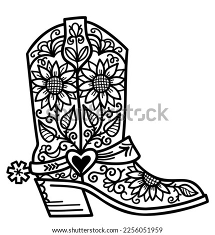 Cowboy Boot Black And White | Free download on ClipArtMag