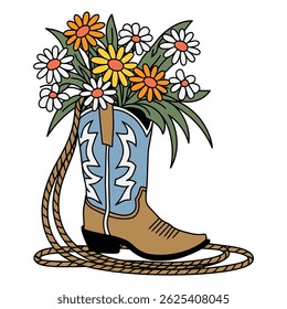 Cowboy Boot with Flowers and Rope Illustration	
