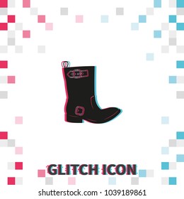 Cowboy boot  glitch effect vector icon.