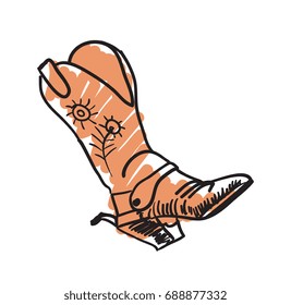 Cowboy boot hand drawn icon isolated on white background vector illustration. American ethnic culture element, traditional symbol.