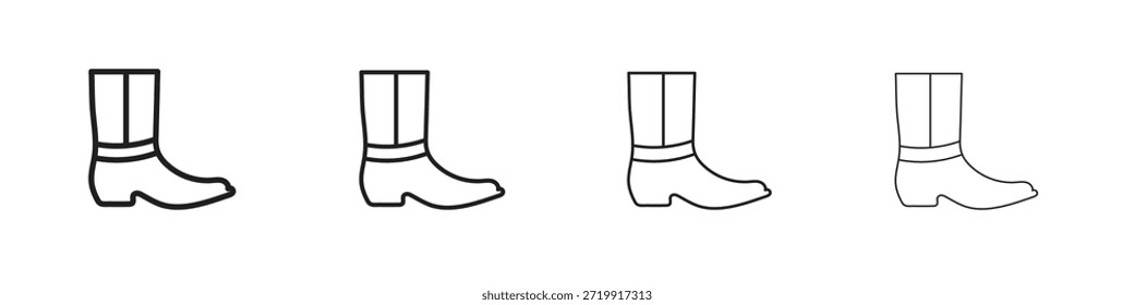 Ícones do Cowboy Boot, Conjunto de ícones lineares. Ícones pretos lineares da palma