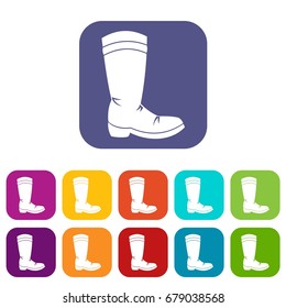 Cowboy boot icons set vector illustration in flat style In colors red, blue, green and other