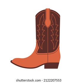 Ilustración de la funda guardapolvo. Calzado de cuero marrón con adorno bordado. Estilo de zapatos tradicionales de Texas. El concepto de "el oeste salvaje". Vector moderno de estilo plano. Trazo editable.