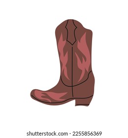  cowboy boot with ornament. Wild West theme. Hand drawn colored trendy Vector isolated illustration.