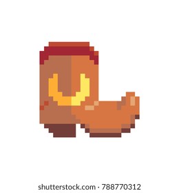 Cowboy boot. Pixel art icon. 8-bit. Sticker design. Game assets. Isolated vector illustration.