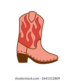 Cowboy boot with red flame pattern design