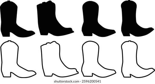 Cowboy Boot Silhouette Flat And Outline Icon Design