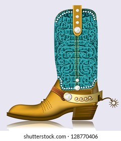 cowboy boot and spur.Luxury shoe with diamonds and decoration