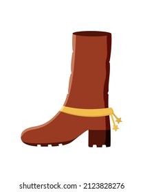 Cowboy boot with spurs, vector doodle illustration. Western concept icon isolated on a white background.