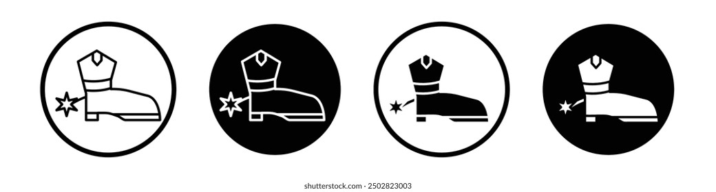 Cowboy Boot vector icon set black filled and outlined style.