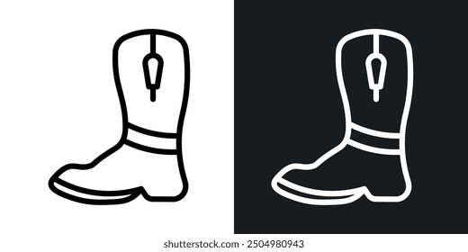 Cowboy Boot vector icon set black and white filled and outlined style.