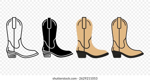 Cowboy Boot Vector Set. Western Style Cowboy Boot Illustration For Branding, Minimalist Cowboy Boot Vector Icon for Logo Design. Modern Western Cowboy Footwear Vector Clipart