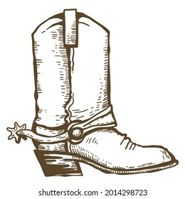 Bota de vaca. Ilustración de la vintage Wild West. Rancho de campo vectorial aislado en blanco.