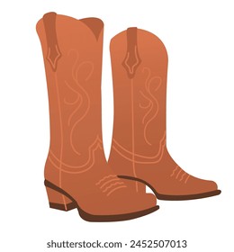 Cowboy boots, cowboy aesthetic concept. Wild west, country style. Flat vector illustration isolated on white background. Element for print, banner, card, brochure, logo.