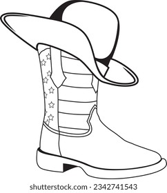Cowboy boots with  american flag ornaments  and hat. Vector illustration