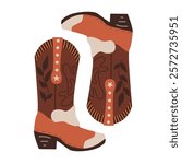 Cowboy boots in boho style. Vector illustration, simple cartoon style
