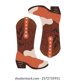 Cowboy boots in boho style. Vector illustration, simple cartoon style