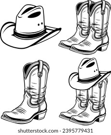 Cowboy Boots Bundle, Cowboy Boots Hand-Drawn, Cowboy Hat, Western Boots, Boots Silhouette, Rodeo, Ranch  svg