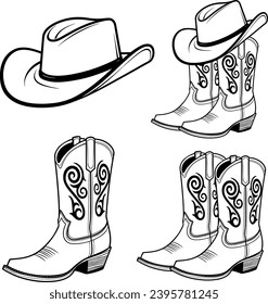 Cowboy Boots Bundle, Cowboy Boots Hand-Drawn, Cowboy, Cowboy Hat, Western Boots, Boots Silhouette, Rodeo, Ranch, cowgirl boot, wild west, western shoes svg