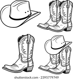 Cowboy Boots Bundle, Cowboy Boots Hand-Drawn, Rodeo, Ranch, Cowboy Hat, Western Boots, Boots Silhouette svg