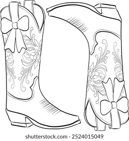 Cowboy boots Christmas with coquette. line art