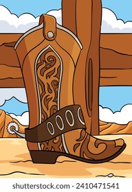 Cowboy Boots Colored Cartoon Illustration